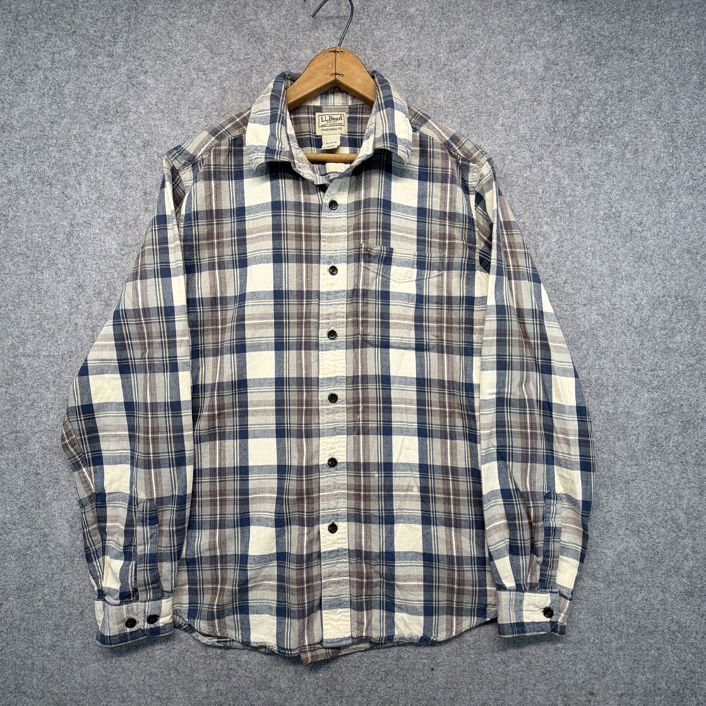 L.L. Bean Scotch Plaid Flannel Shirt Mens M Green Blue Traditional Fit 228061